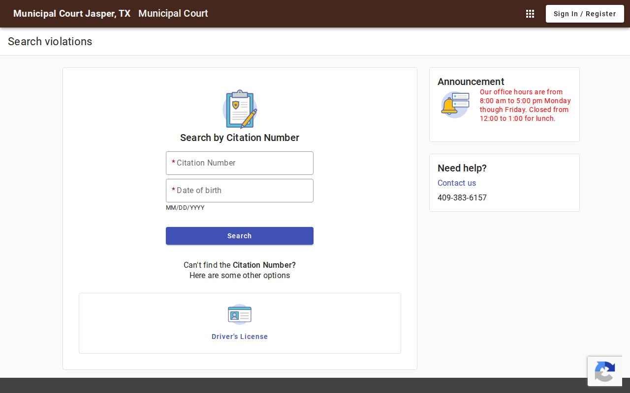 Jasper County traffic court record citation search fields
