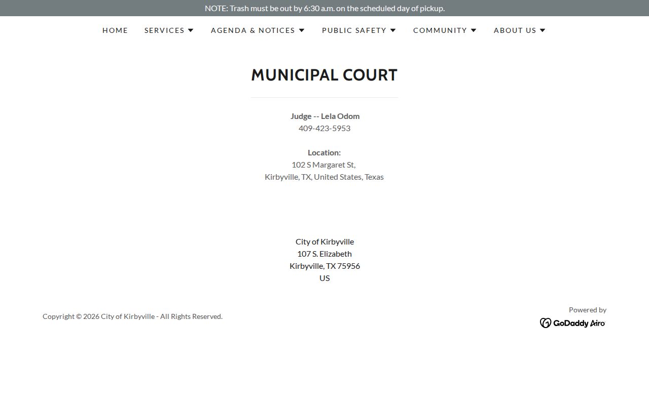 Official Kirbyville Municipal Court page