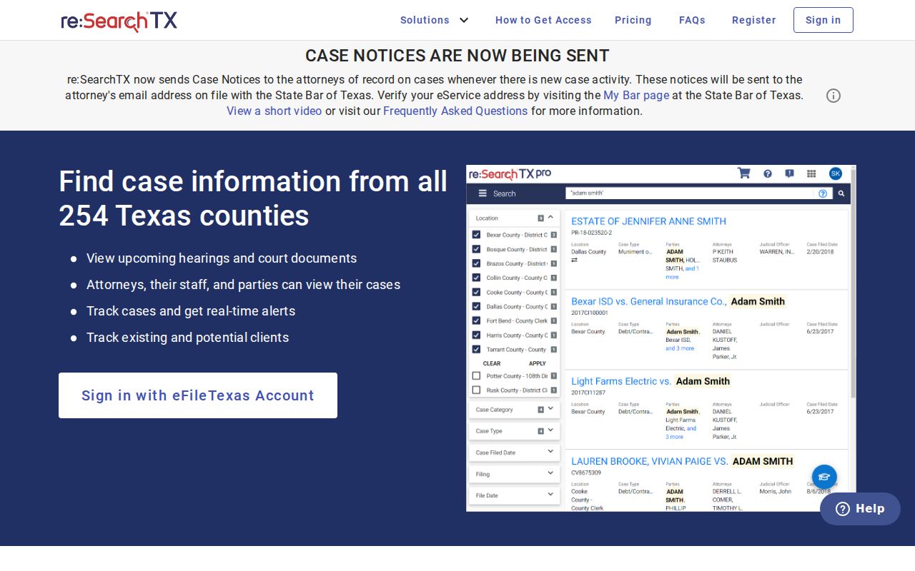 Jasper County case search through re:SearchTX