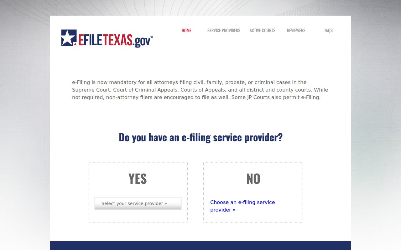 Jasper County court docket eFileTexas filing page